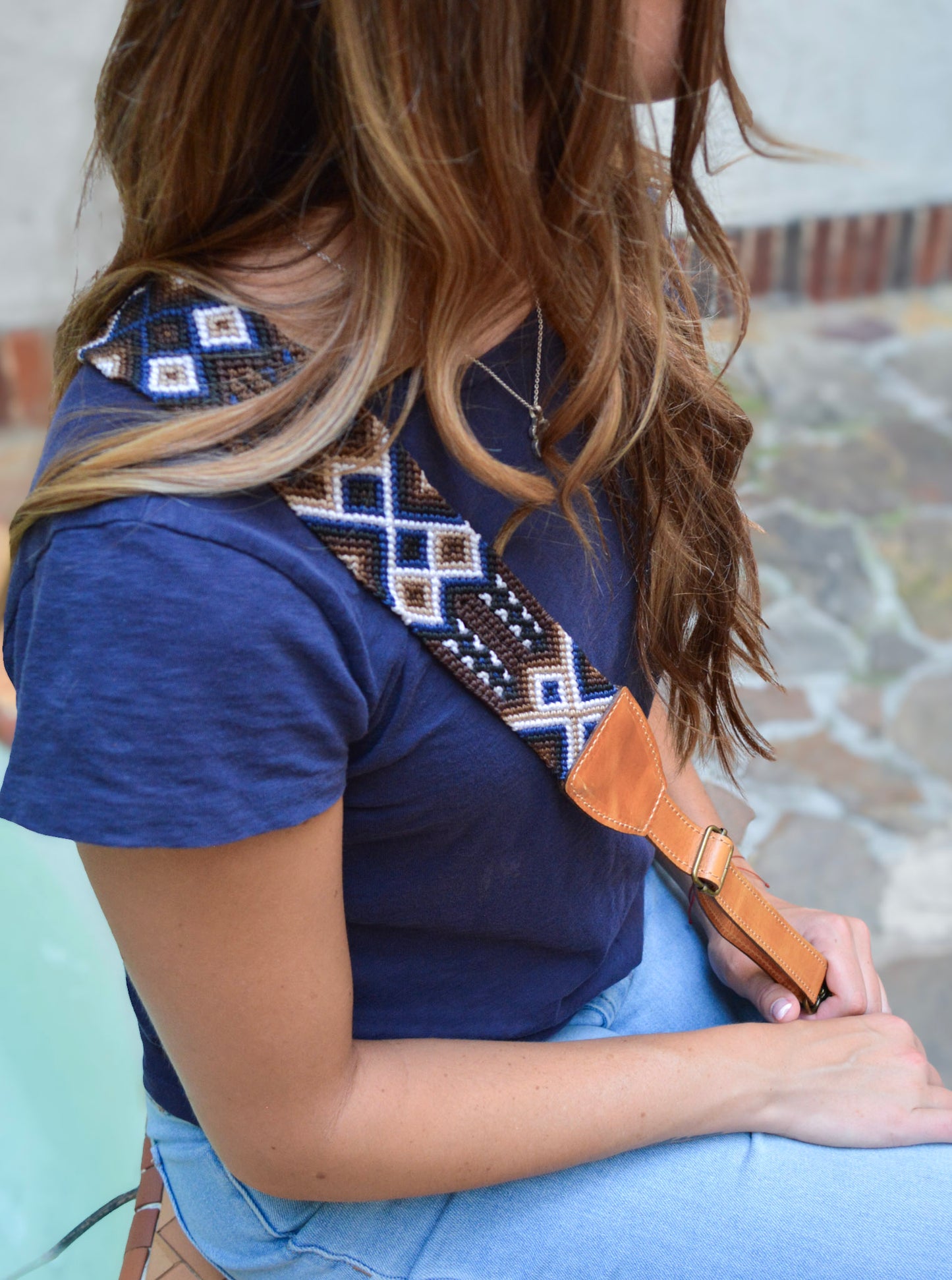Crossbody w/ Woven Embroidered Guatemalan Strap - Camel