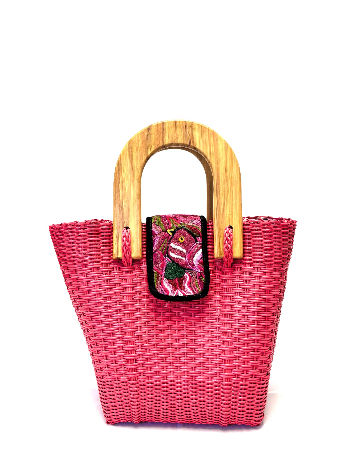Woven Beach Collection - Large w/ Wooden Handle - Magenta