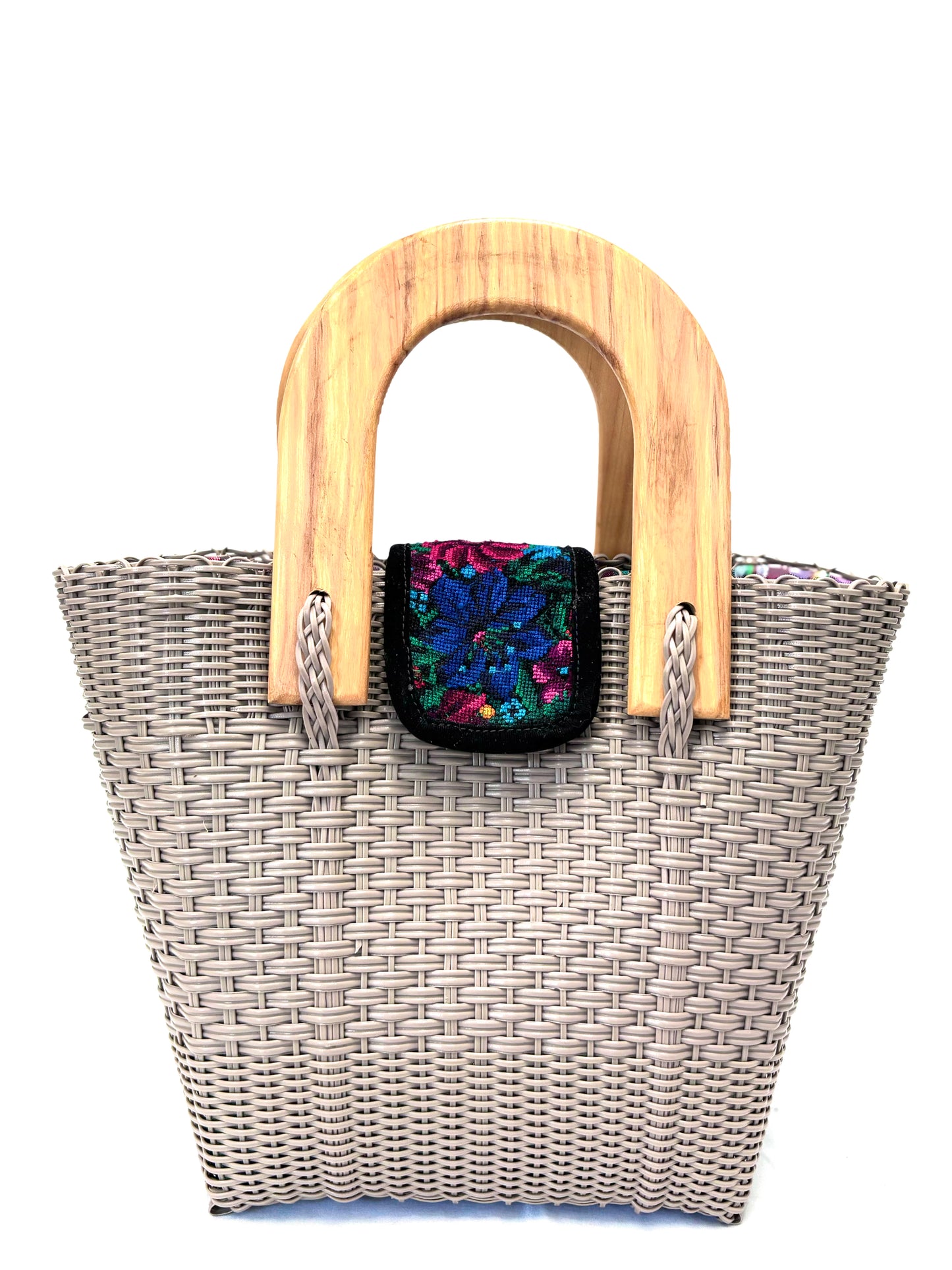 Woven Beach Collection - Large w/ Wooden Handle - Taupe