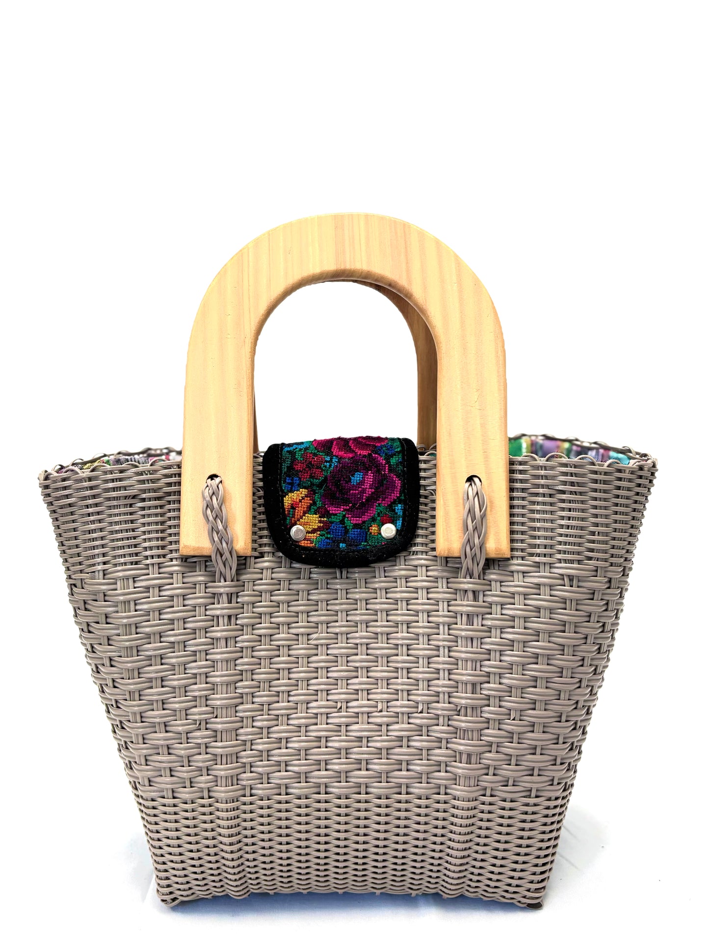 Woven Beach Collection - Large w/ Wooden Handle - Taupe