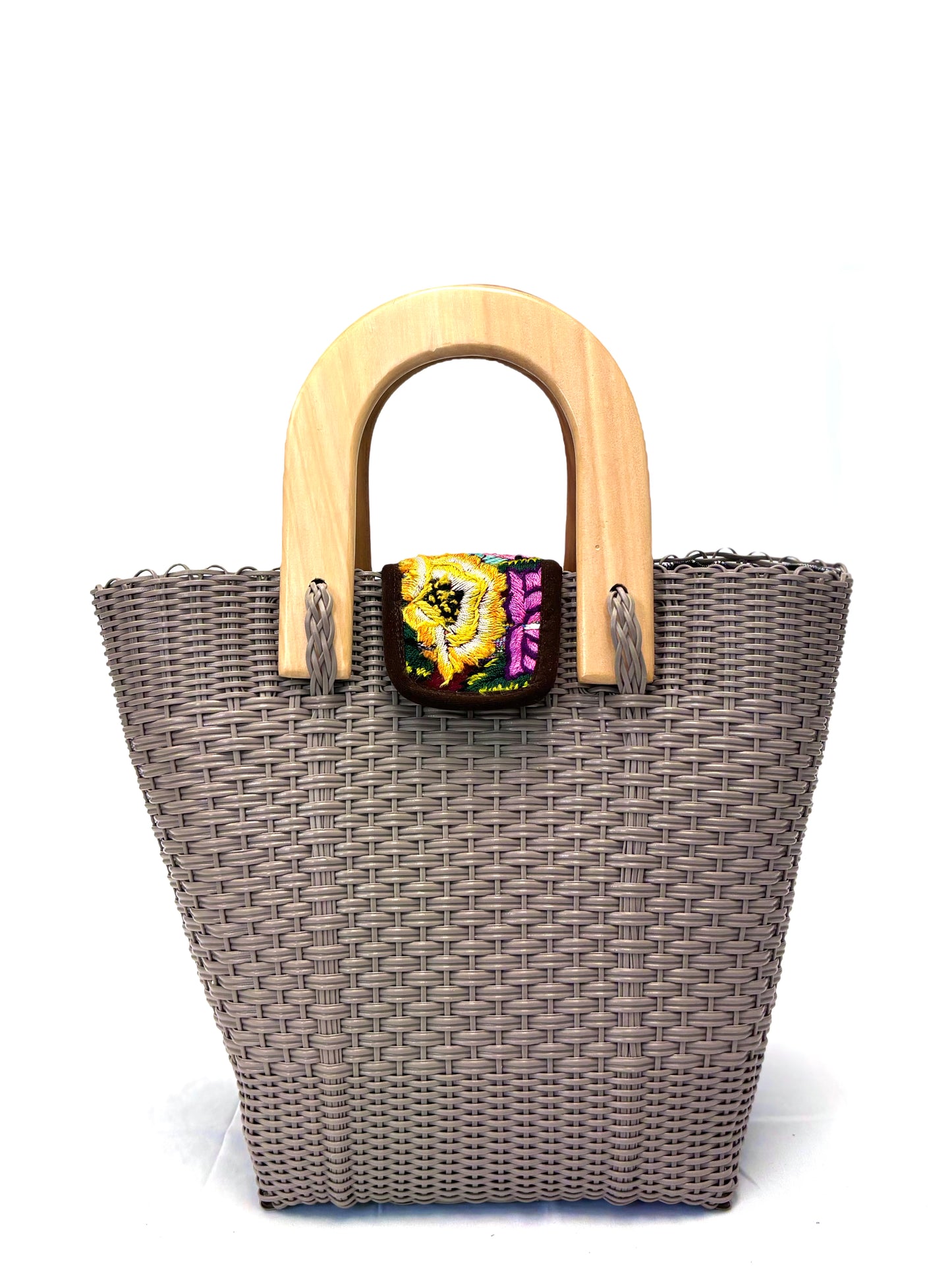 Woven Beach Collection - Large w/ Wooden Handle - Taupe