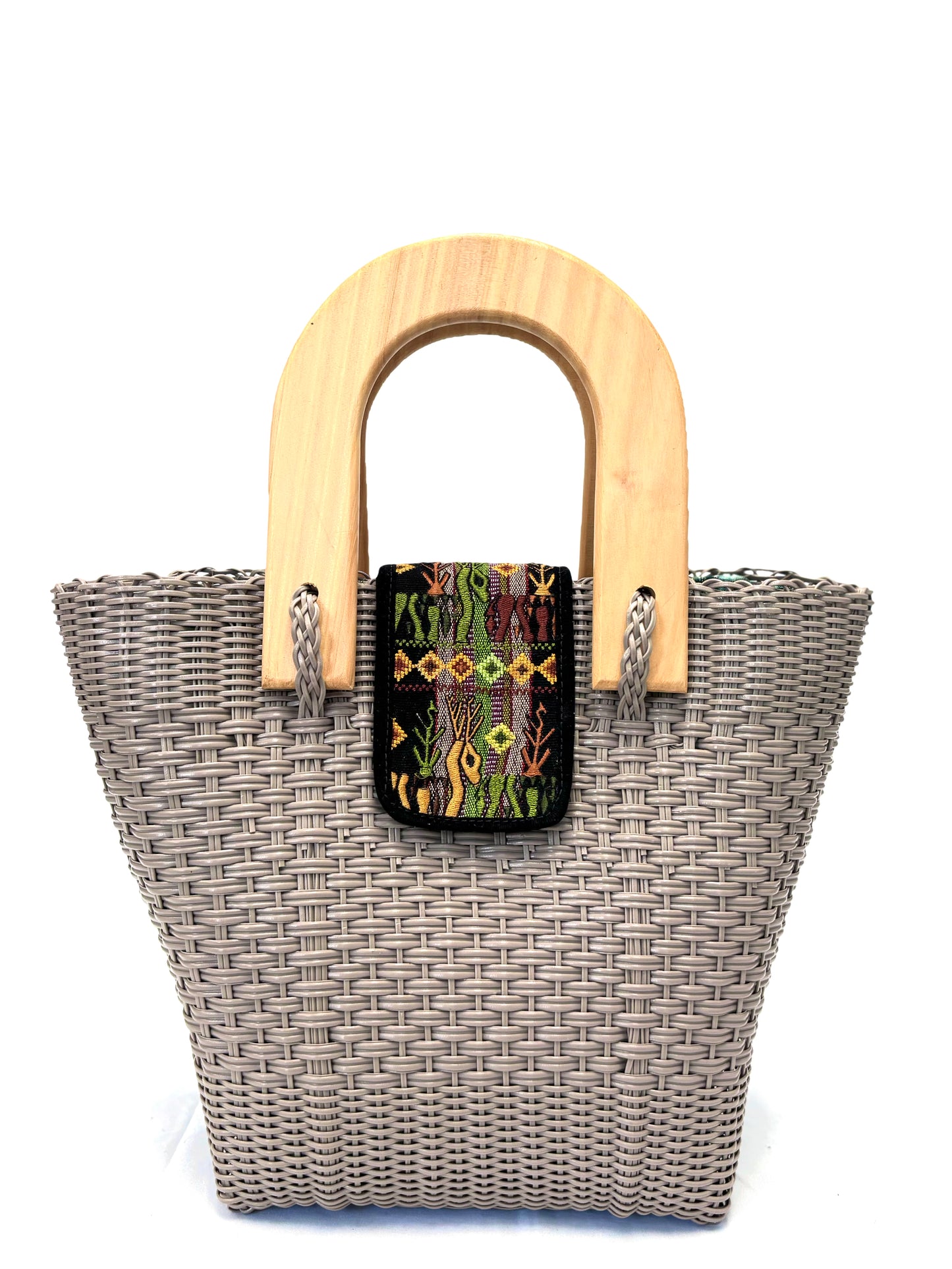 Woven Beach Collection - Large w/ Wooden Handle - Taupe