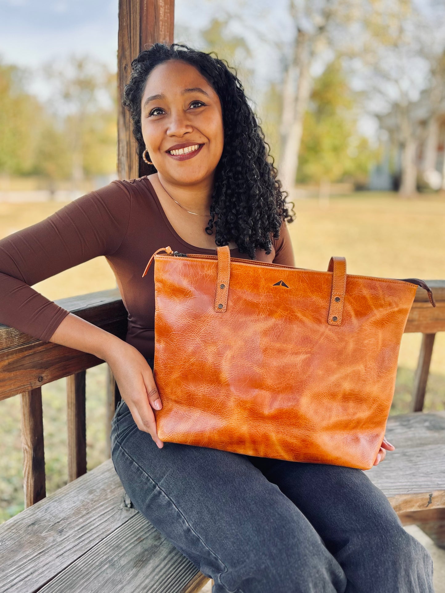 Full Grain Leather Tote - Camel
