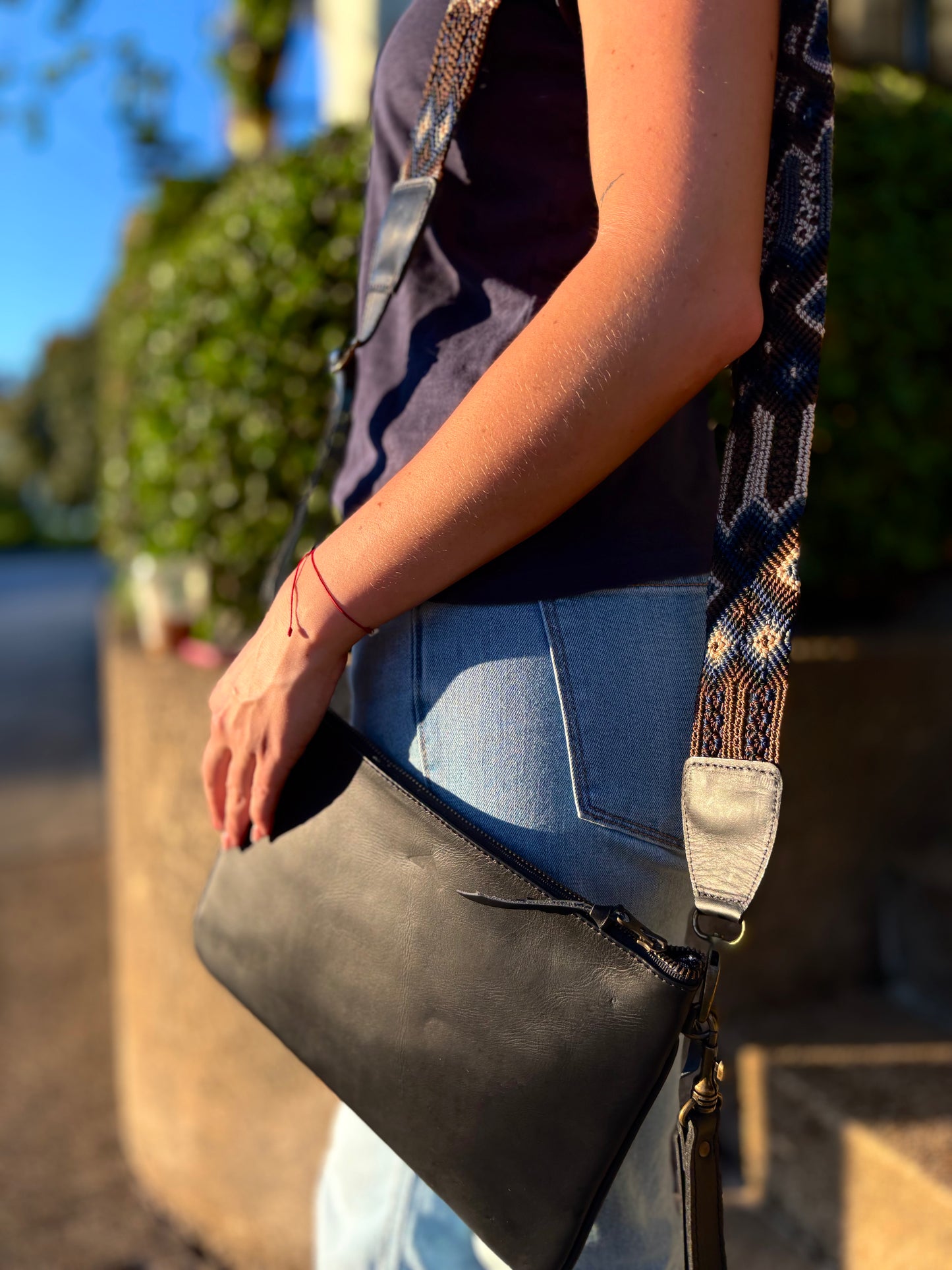Crossbody w/ Woven Guatemalan Strap - Black