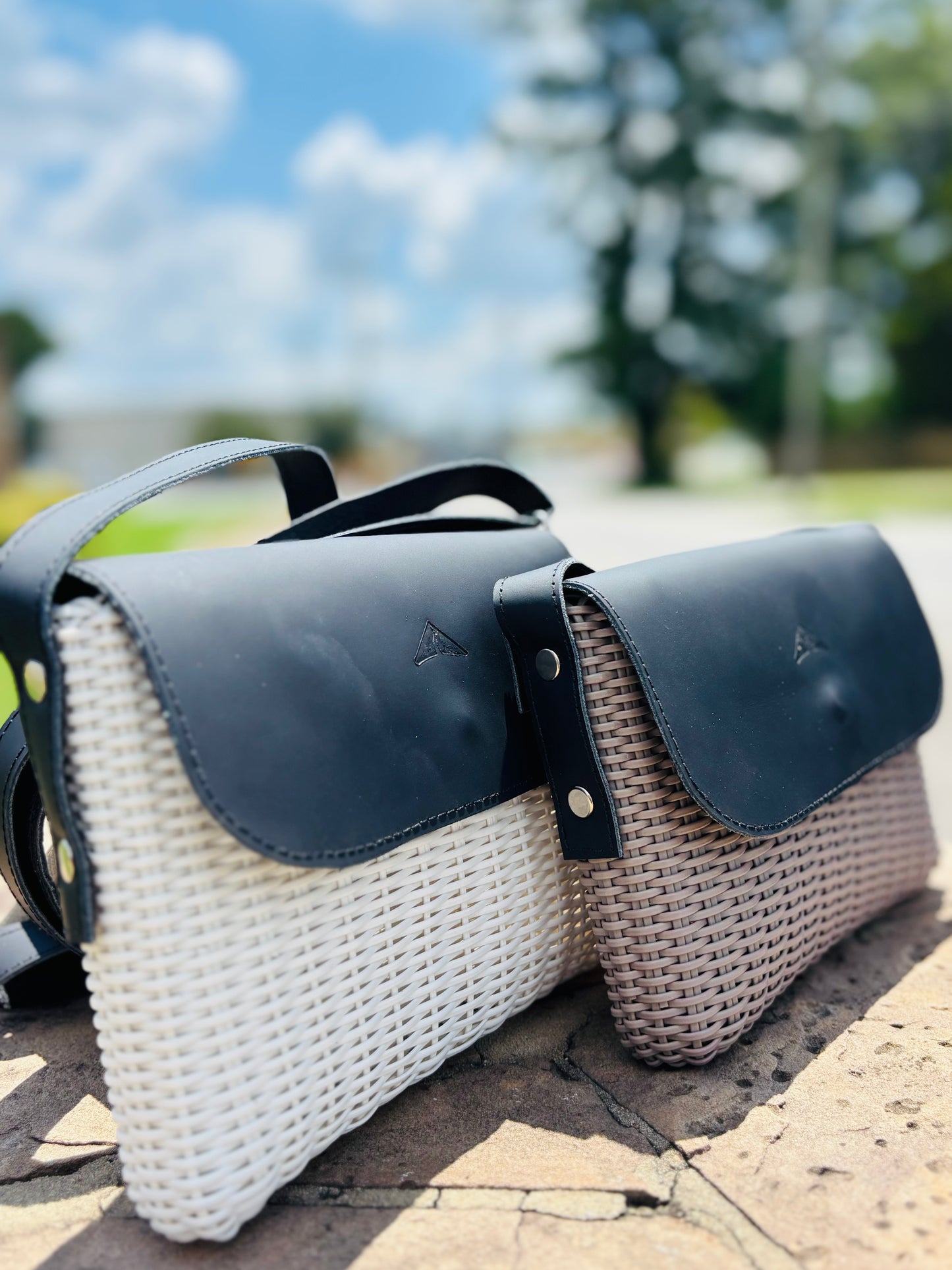 Woven Beach Collection - Mini w/ Black Leather Accent
