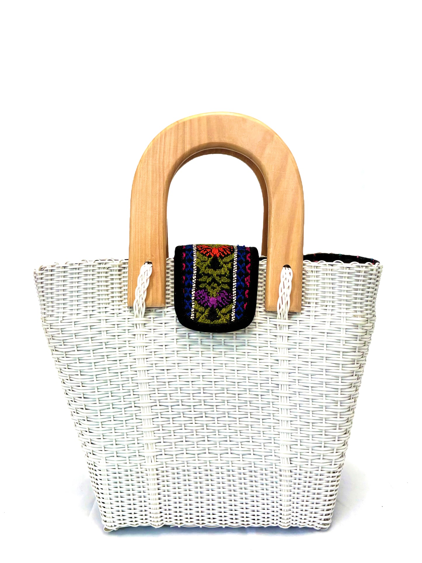 Woven Beach Collection - Large w/ Wooden Handle - Crisp White