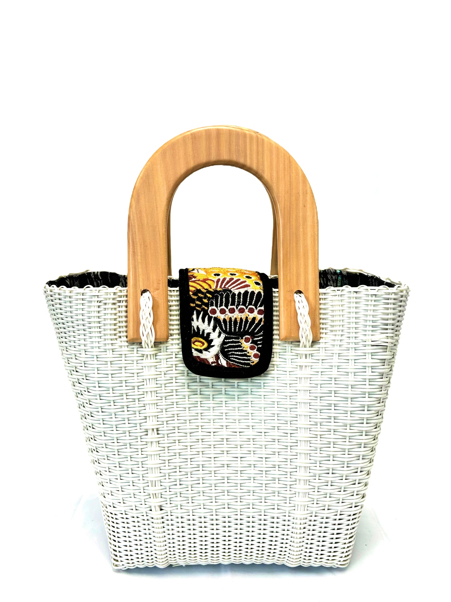 Woven Beach Collection - Large w/ Wooden Handle - Crisp White