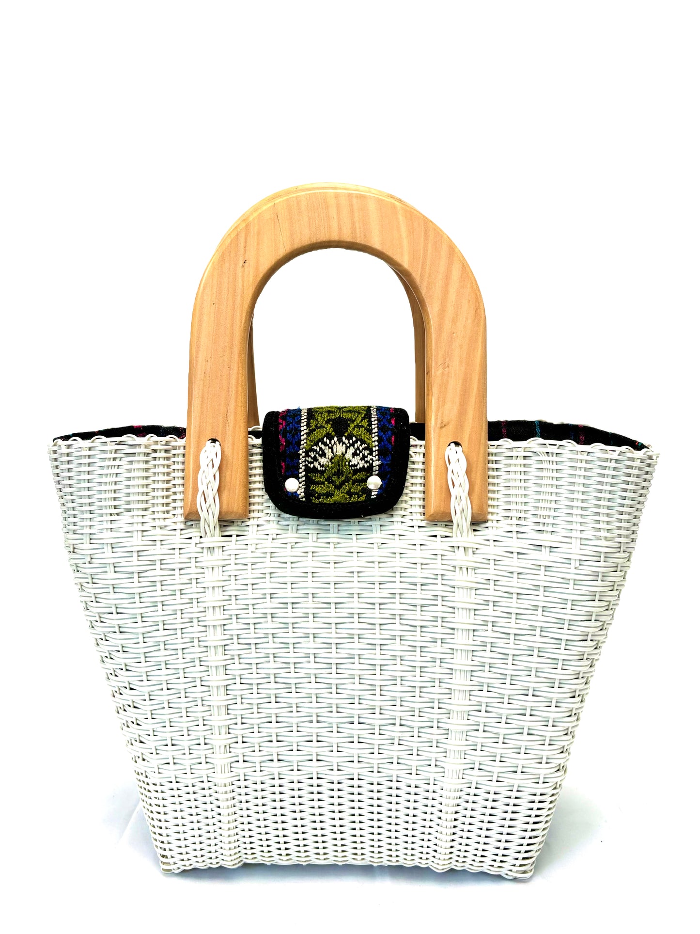 Woven Beach Collection - Large w/ Wooden Handle - Crisp White