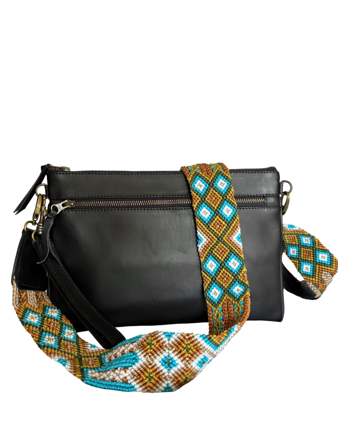 Crossbody w/ Woven Guatemalan Strap - Black