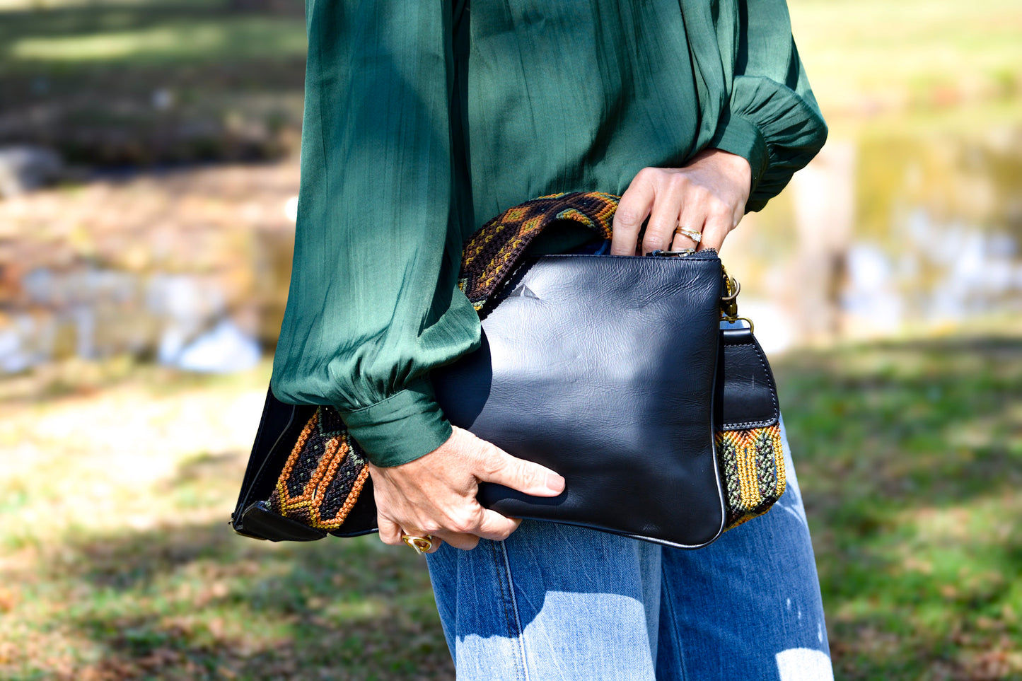 Crossbody w/ Woven Guatemalan Strap - Black
