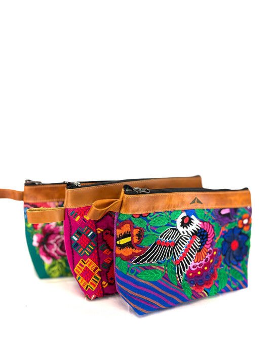 Cosmetic Bag with Leather Trim