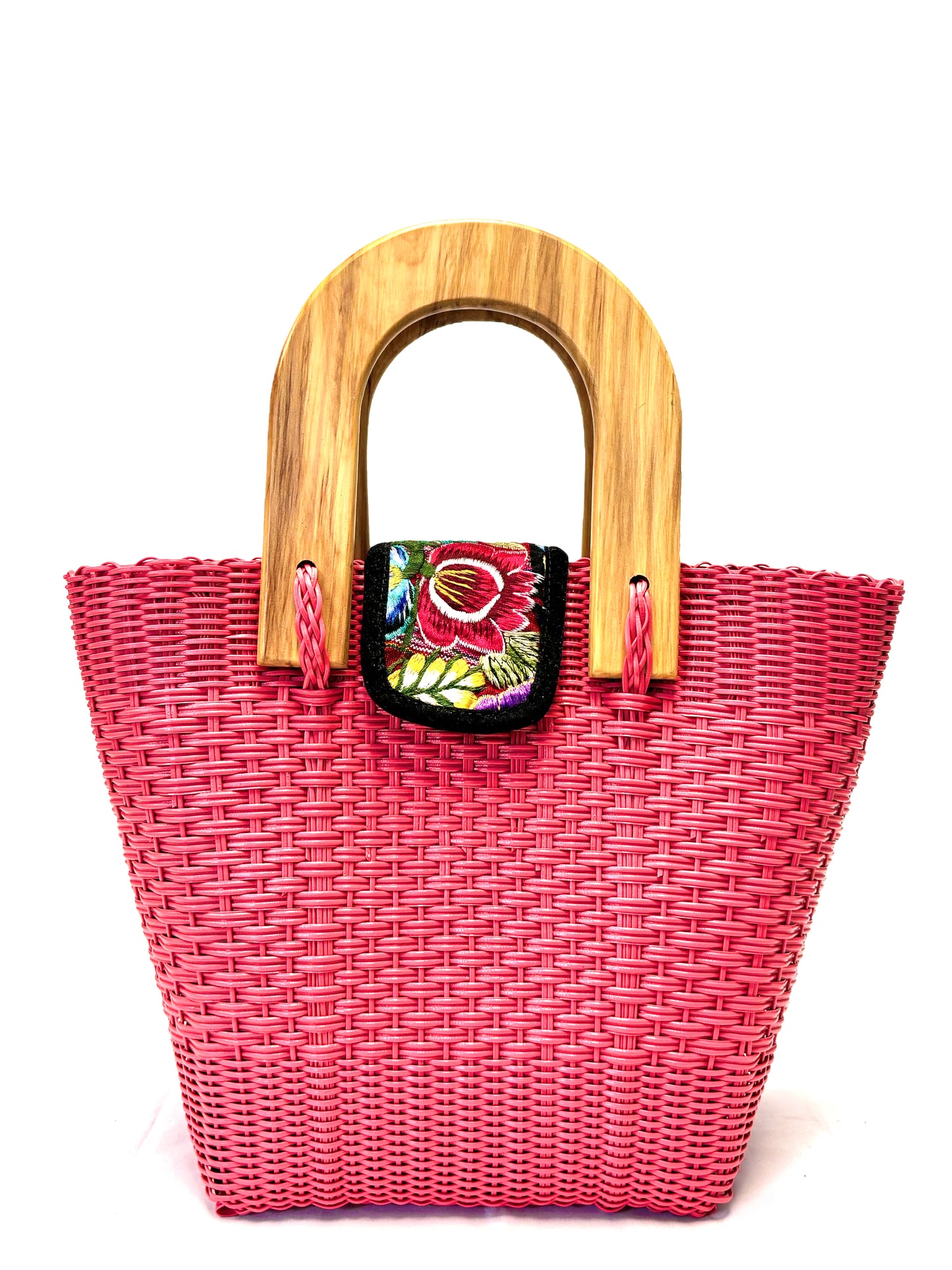 Woven Beach Collection - Large w/ Wooden Handle - Magenta