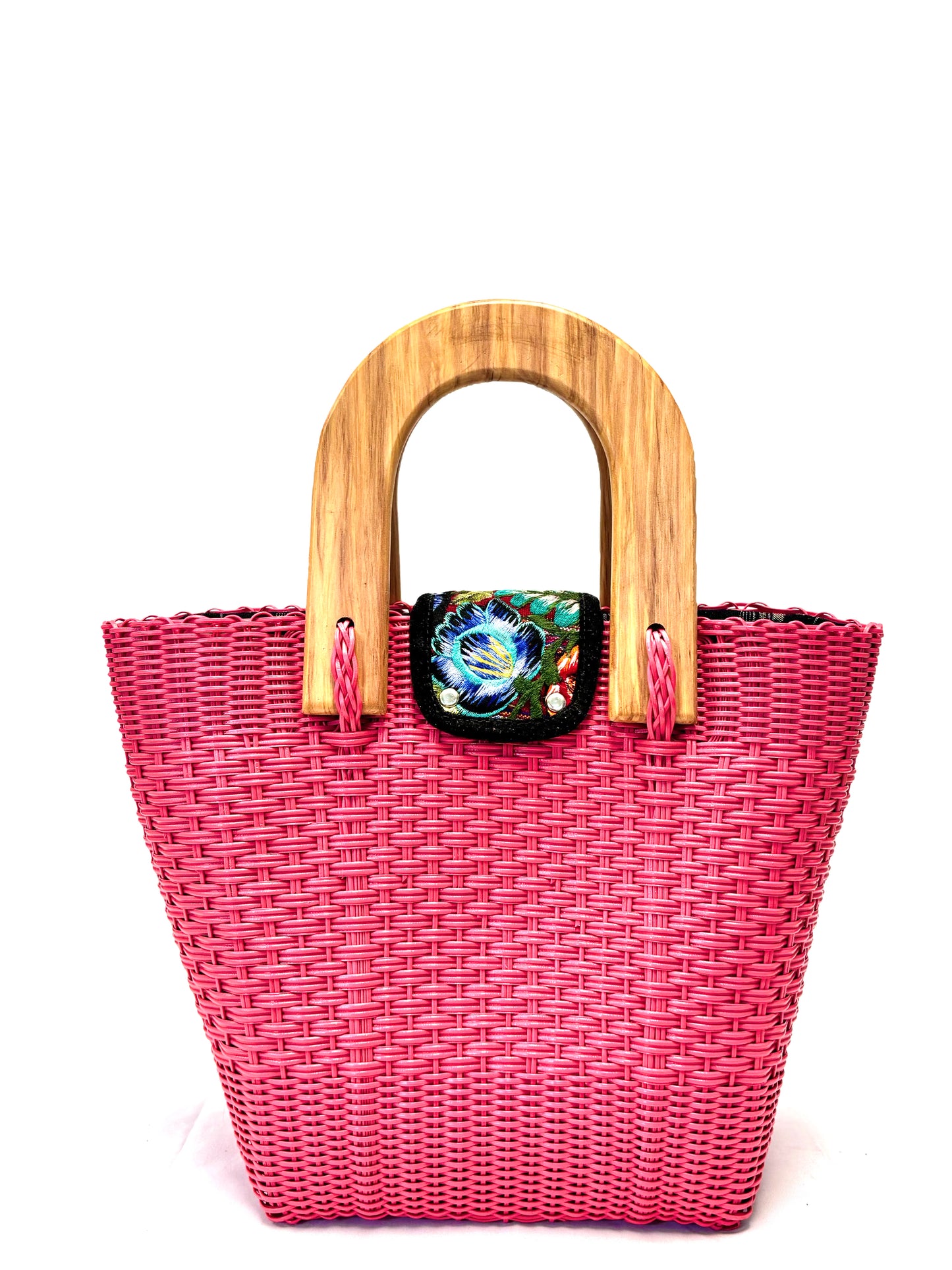 Woven Beach Collection - Large w/ Wooden Handle - Magenta