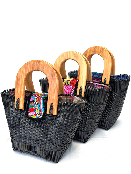 Woven Beach Collection - Large w/ Wooden Handle - Very Black