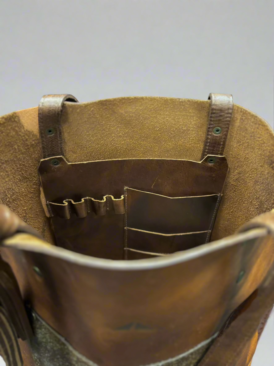 Classic Leather Bucket with Cowhide Pocket - Mocha