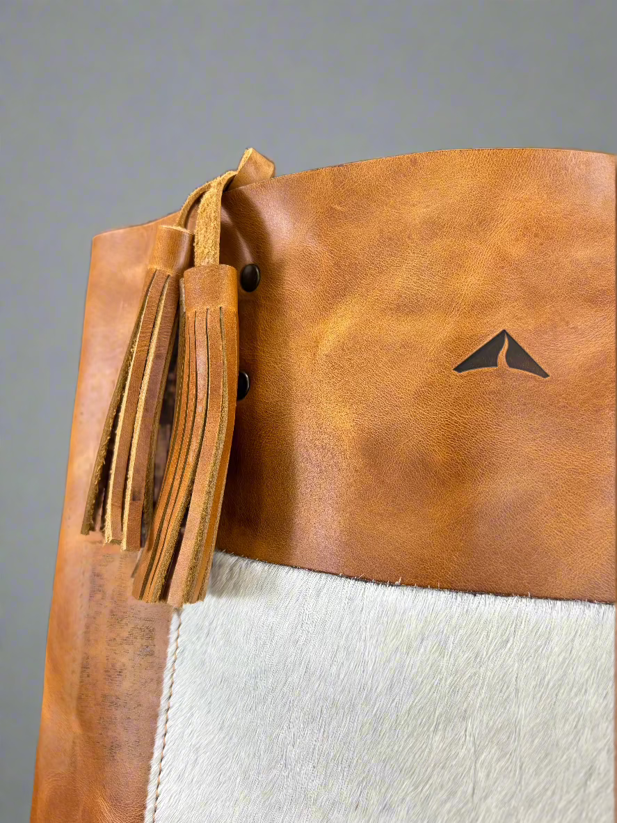 Classic Leather Bucket with Cowhide Pocket - Camel