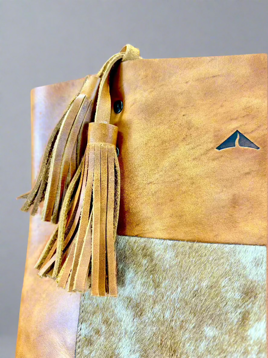 Classic Leather Bucket with Cowhide Pocket - Camel