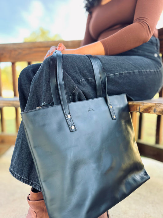Full-Grain Leather Tote - Midnight Black