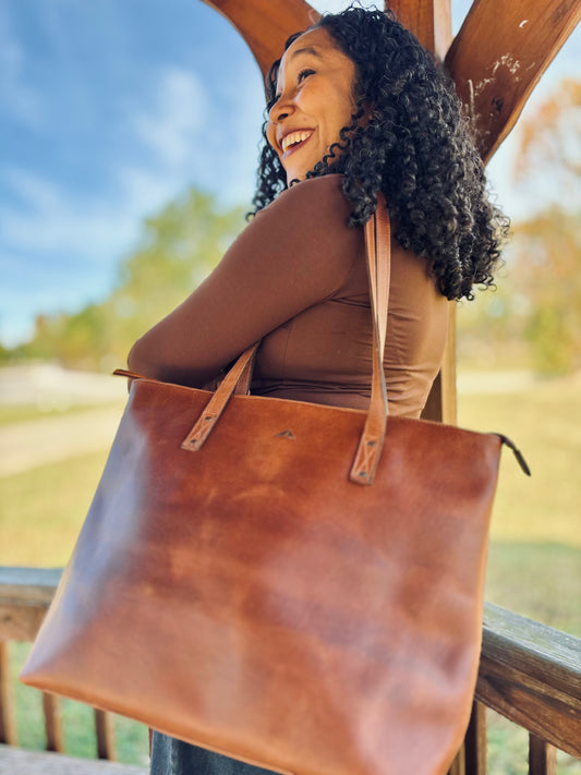 Full-Grain Leather Tote - Mocha
