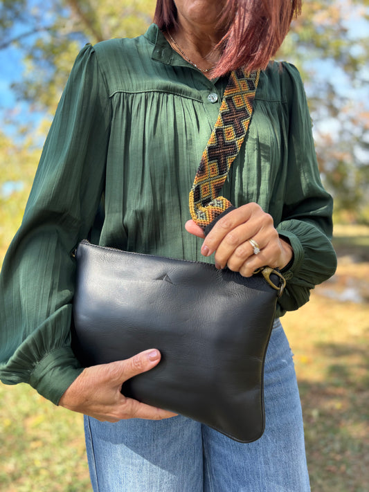 Crossbody w/ Woven Guatemalan Strap - Black