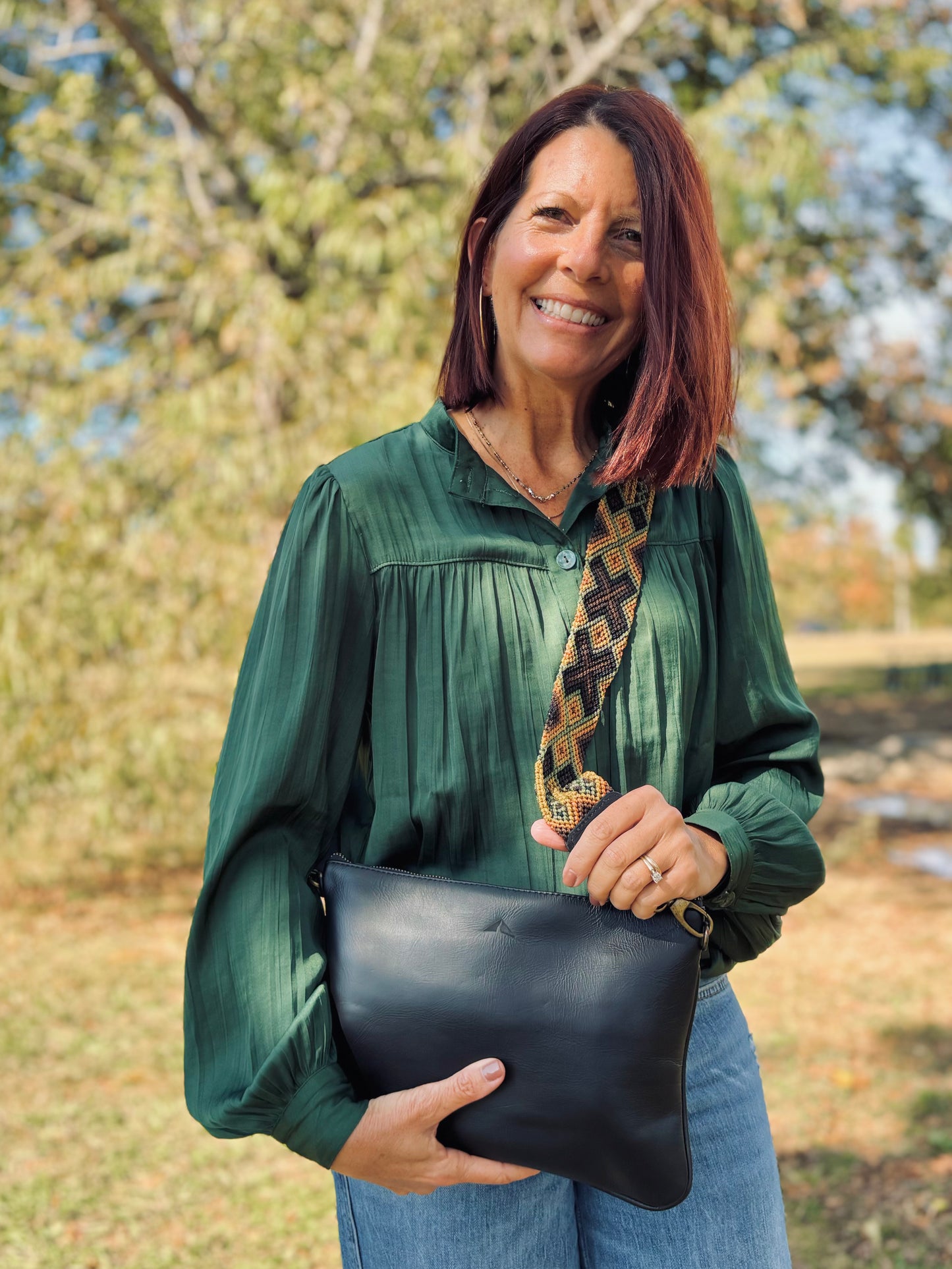 Crossbody w/ Woven Guatemalan Strap - Black