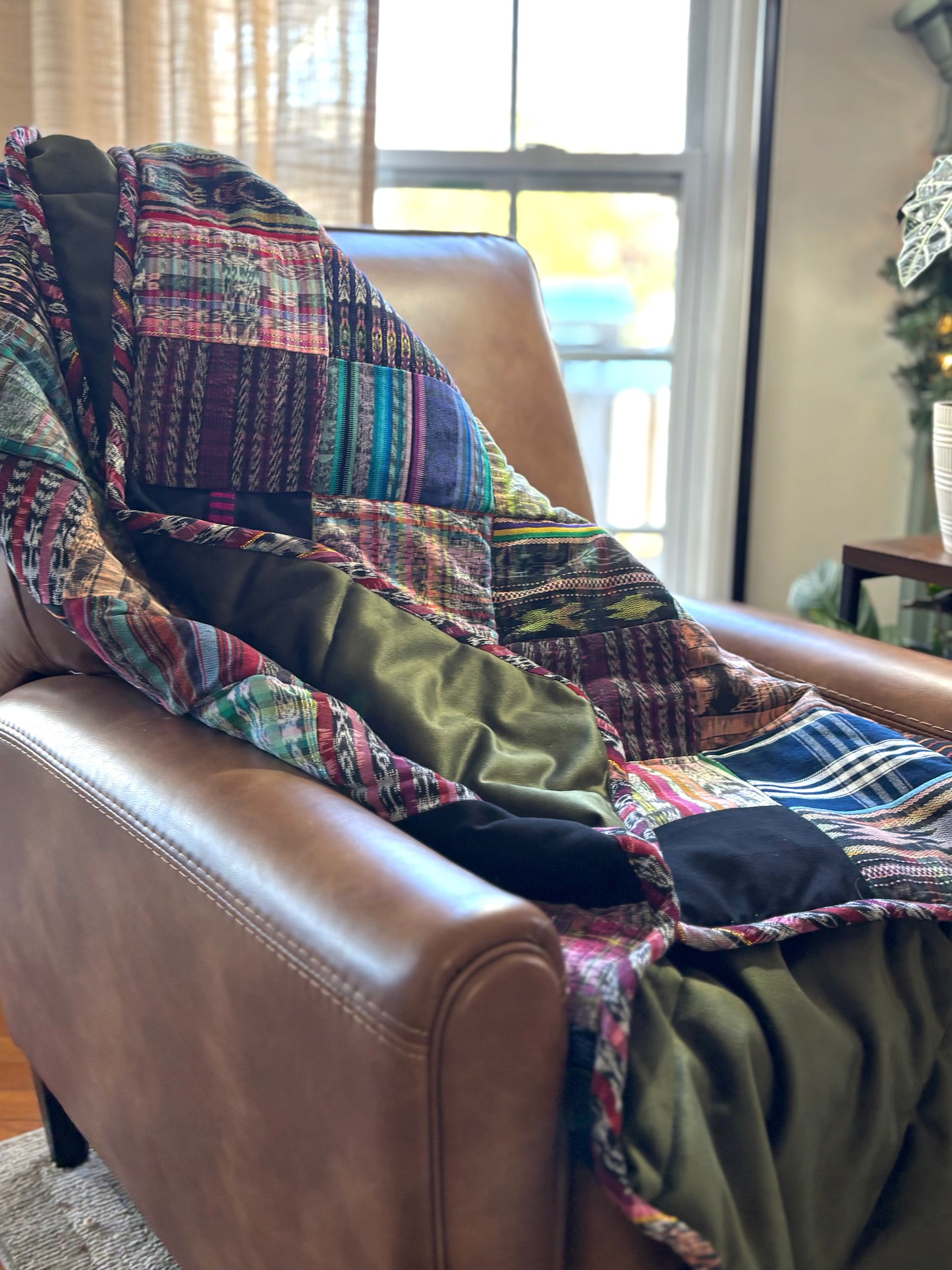 Patchwork Blanket - Olive Green Velvet Backing