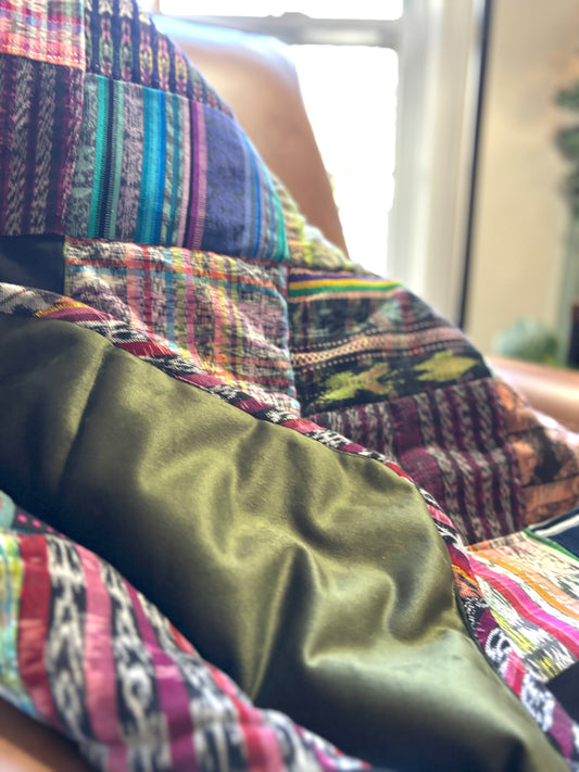 Patchwork Blanket - Olive Green Velvet Backing