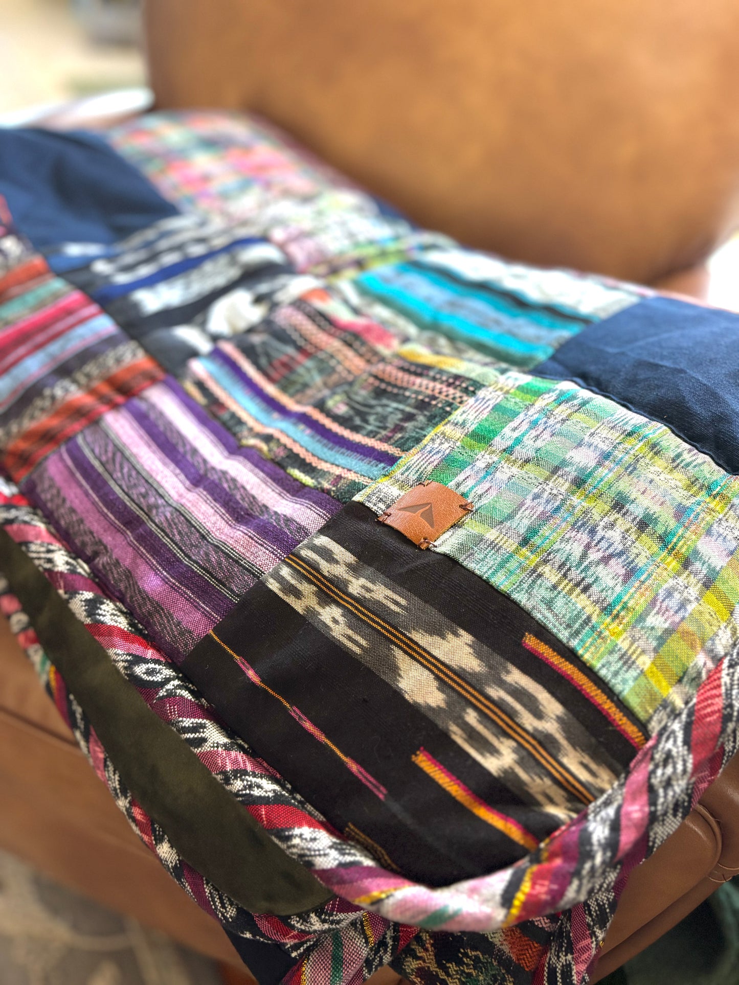 Patchwork Blanket - Olive Green Velvet Backing