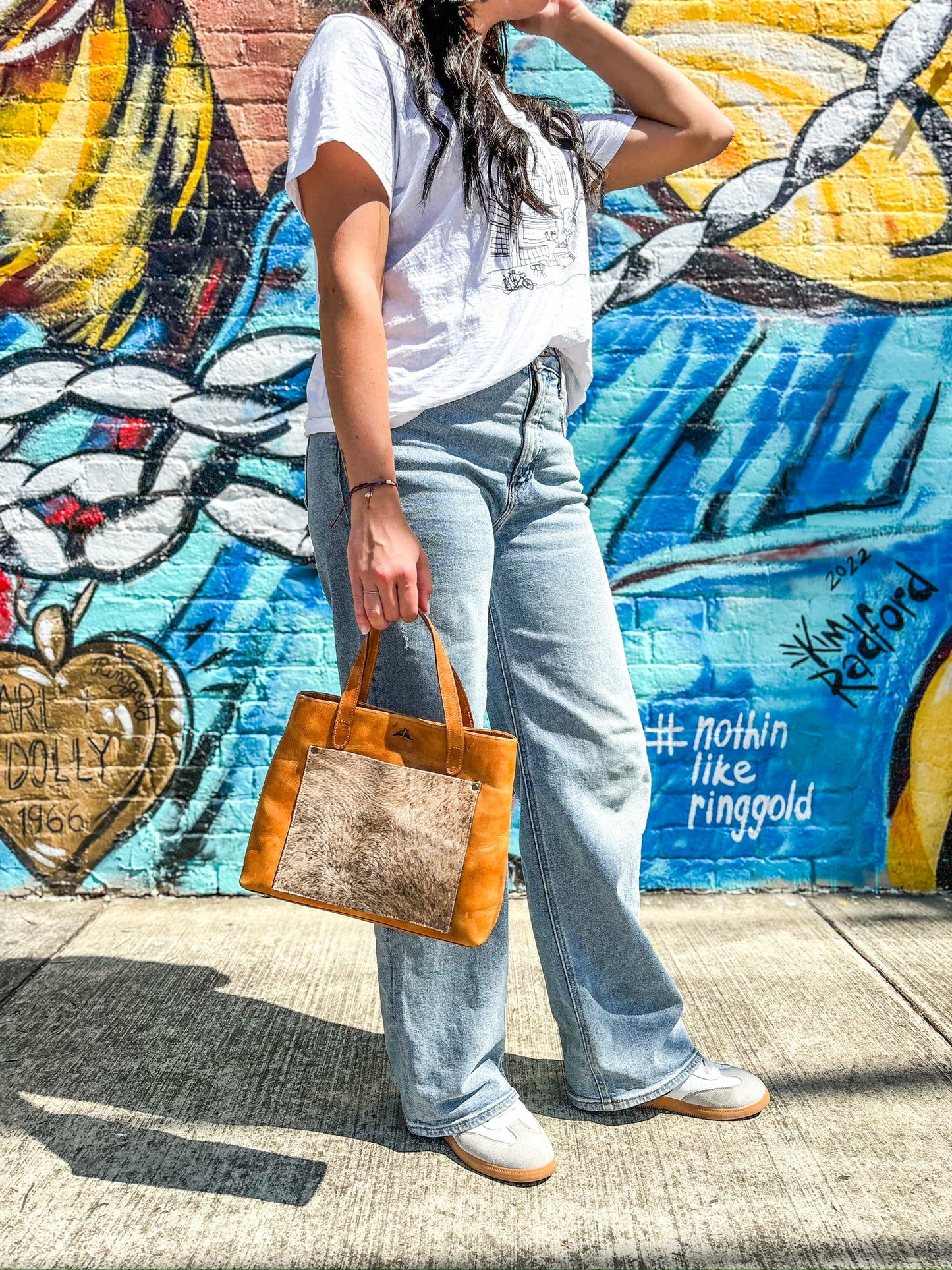 The Perfect Leather Handbag w/ Cowhide Pocket - Camel