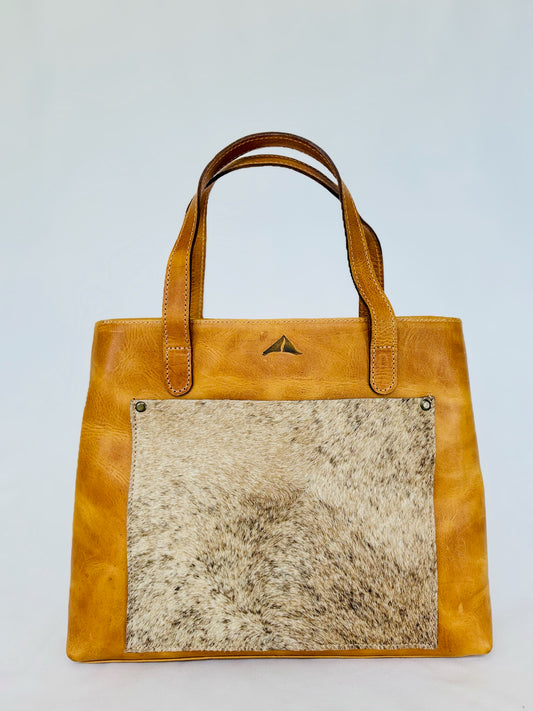The Perfect Leather Handbag w/ Cowhide Pocket - Camel