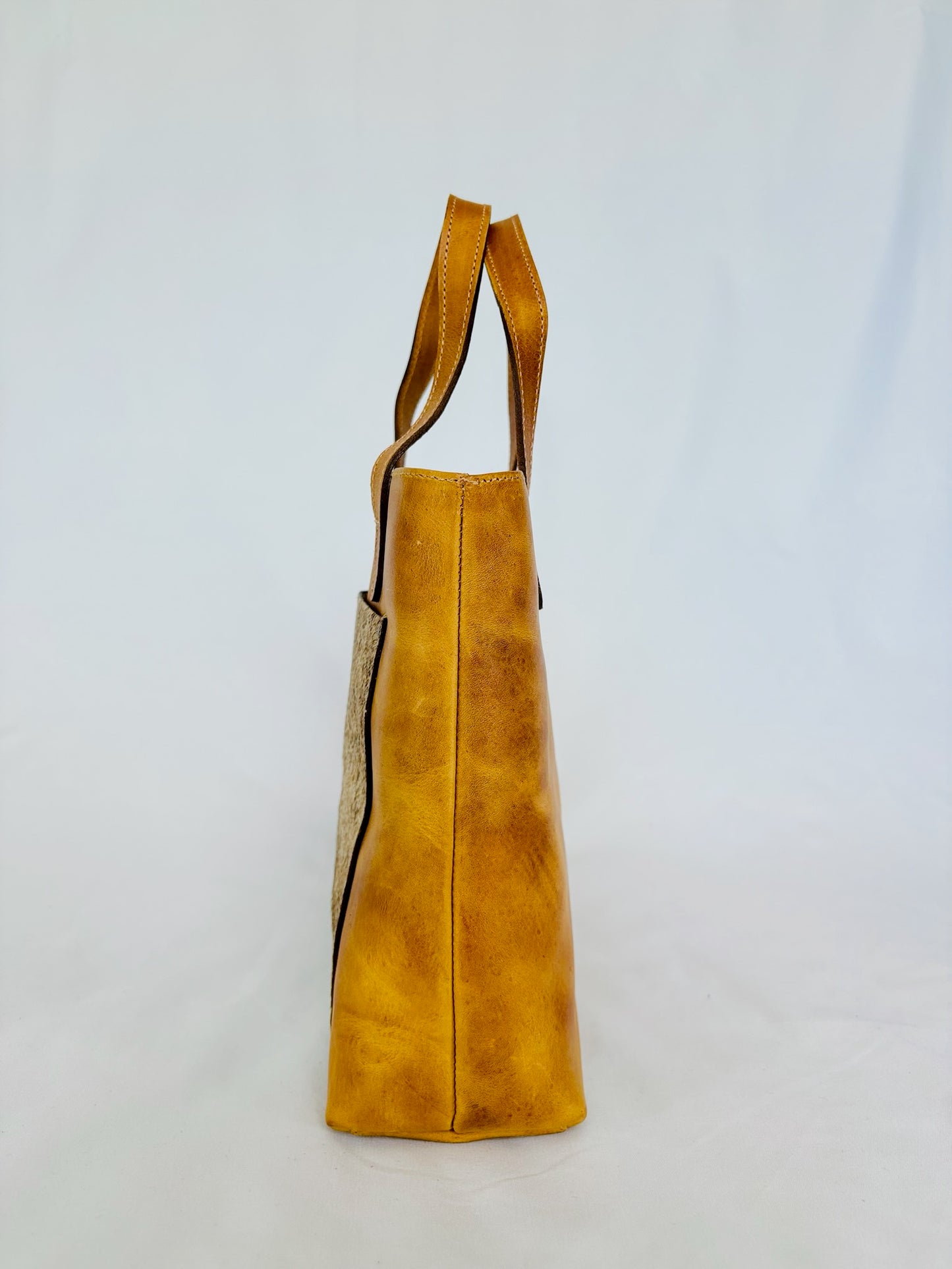 The Perfect Leather Handbag w/ Cowhide Pocket - Camel