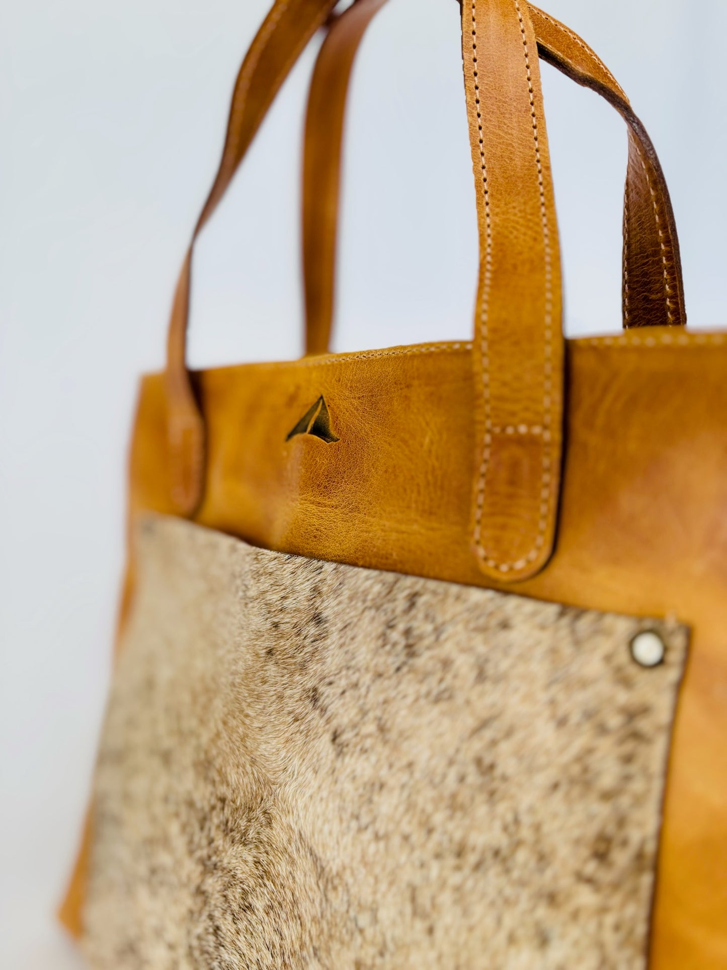 The Perfect Leather Handbag w/ Cowhide Pocket - Camel