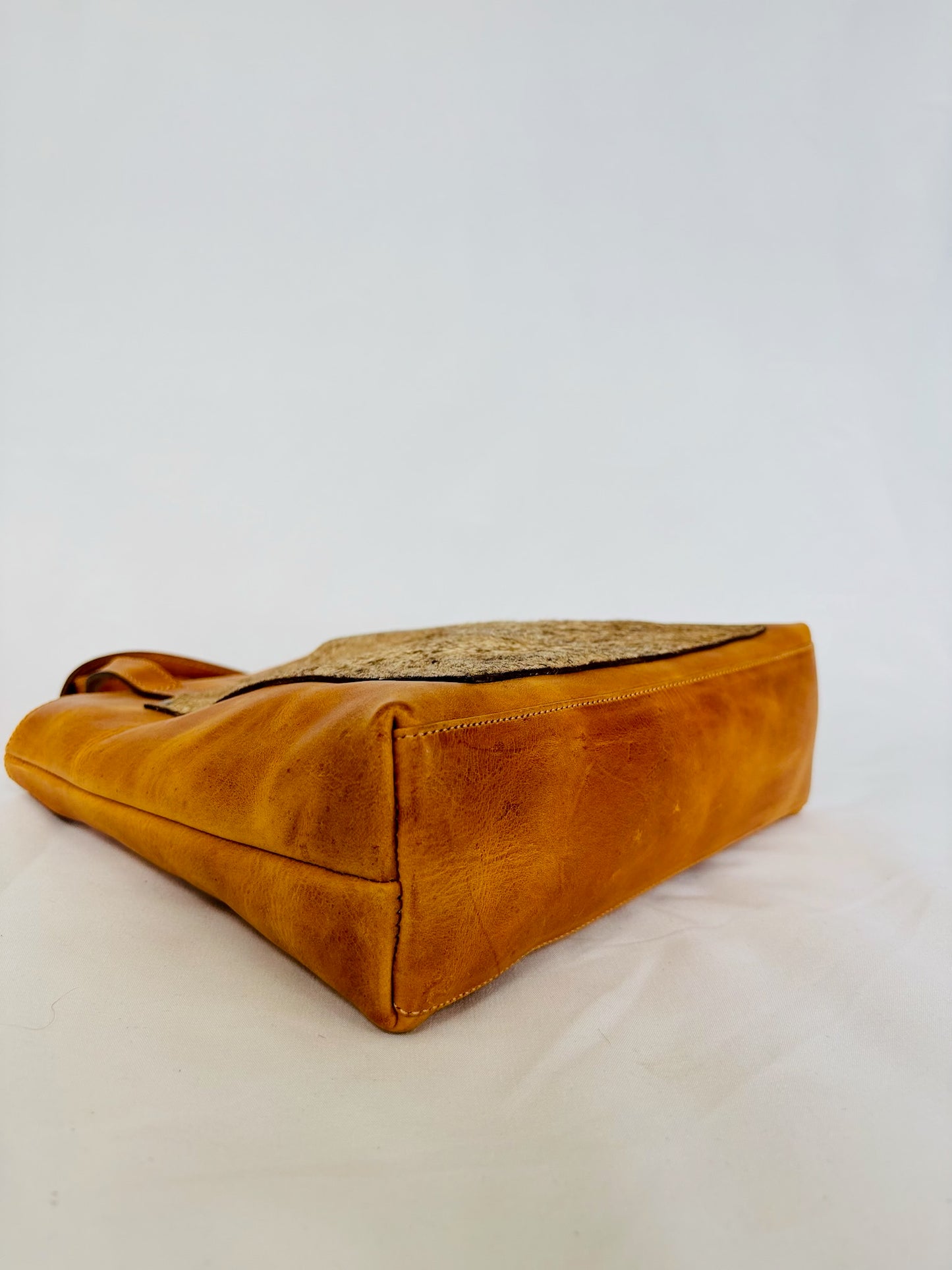 The Perfect Leather Handbag w/ Cowhide Pocket - Camel