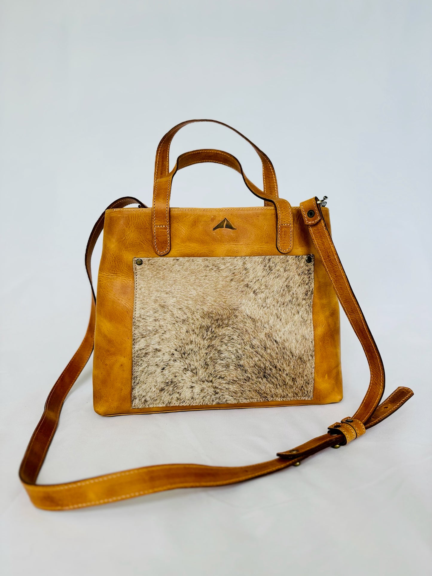 The Perfect Leather Handbag w/ Cowhide Pocket - Camel