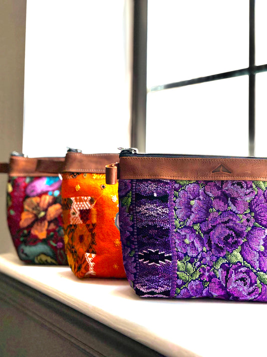 Cosmetic Bag with Leather Trim