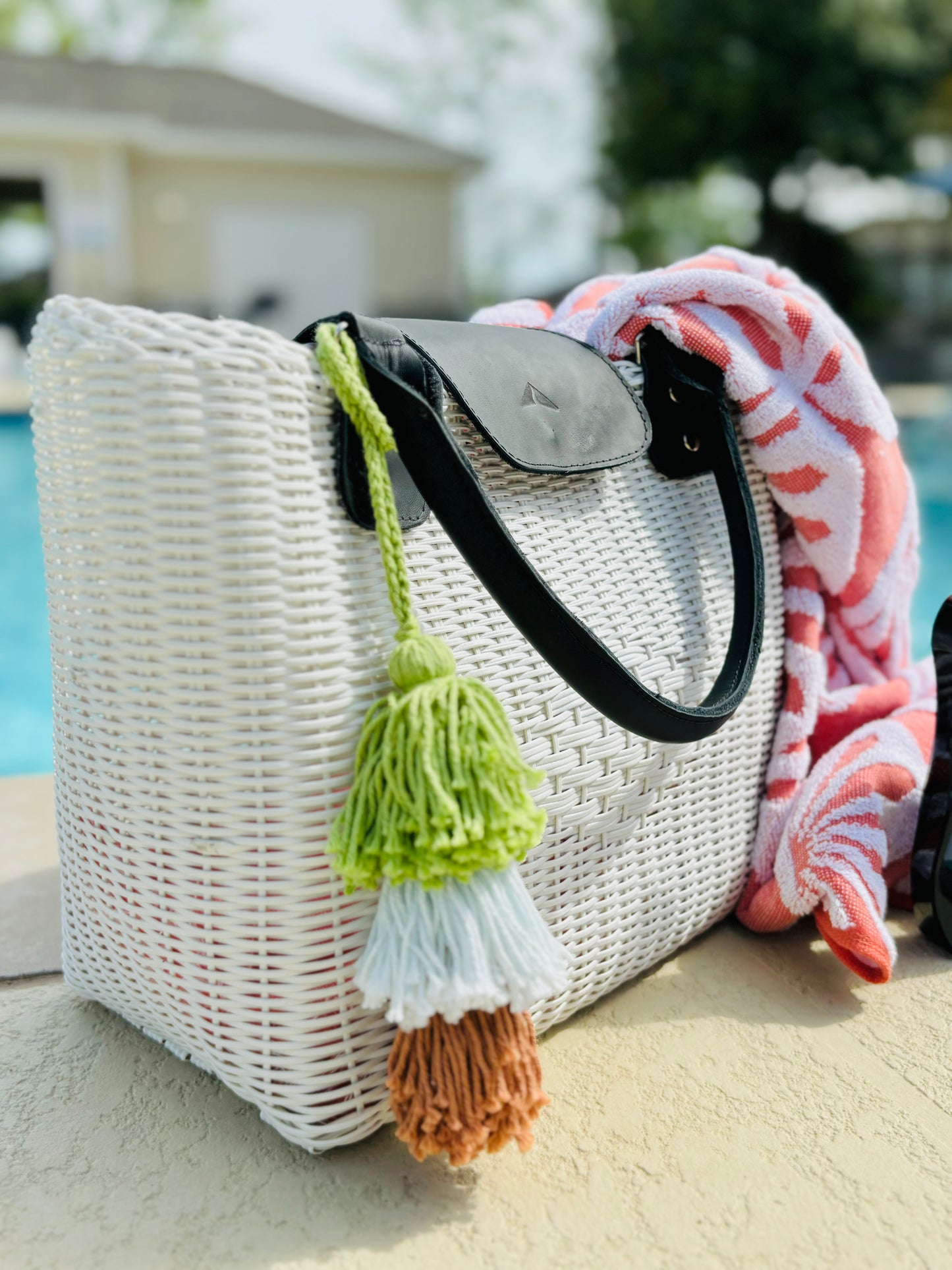 Woven Beach Collection - Large Tote w/ Black Leather Accent