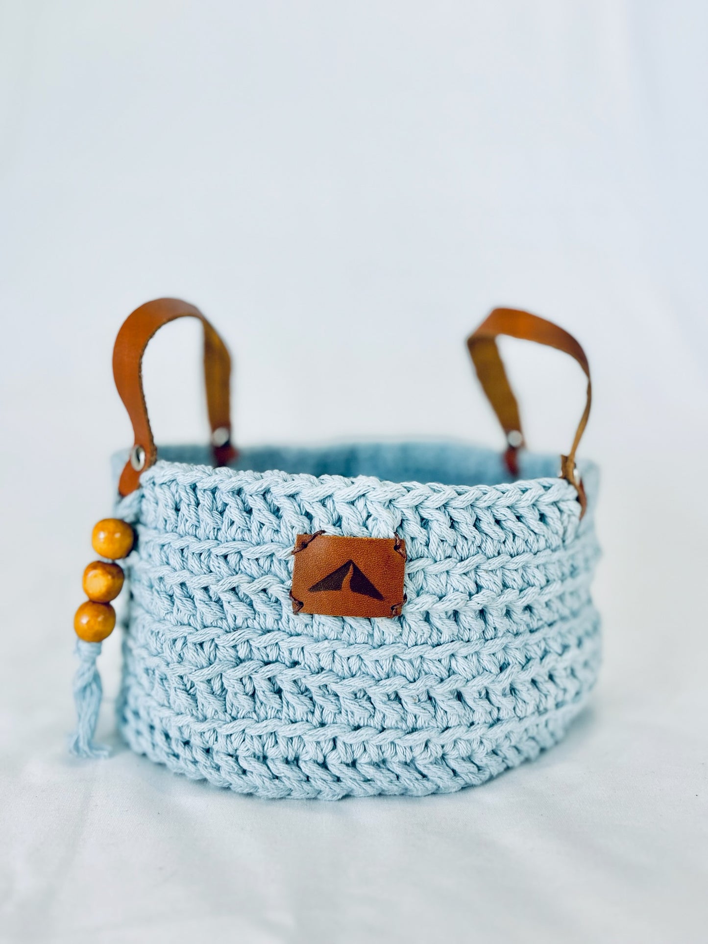 Crocheted Farmhouse Baskets - Leather Handle