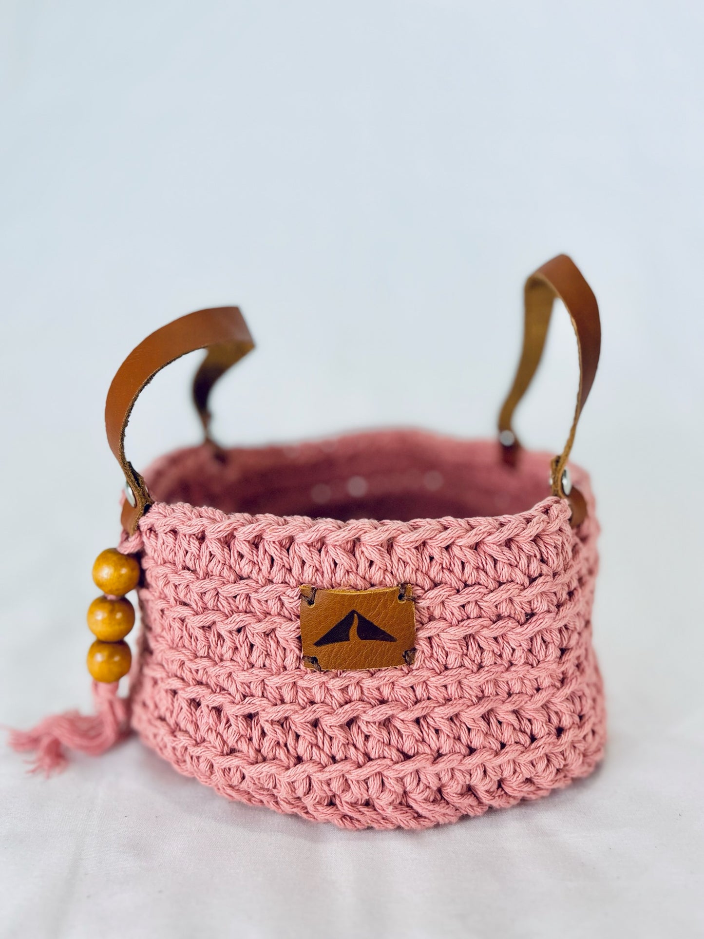 Crocheted Farmhouse Baskets - Leather Handle