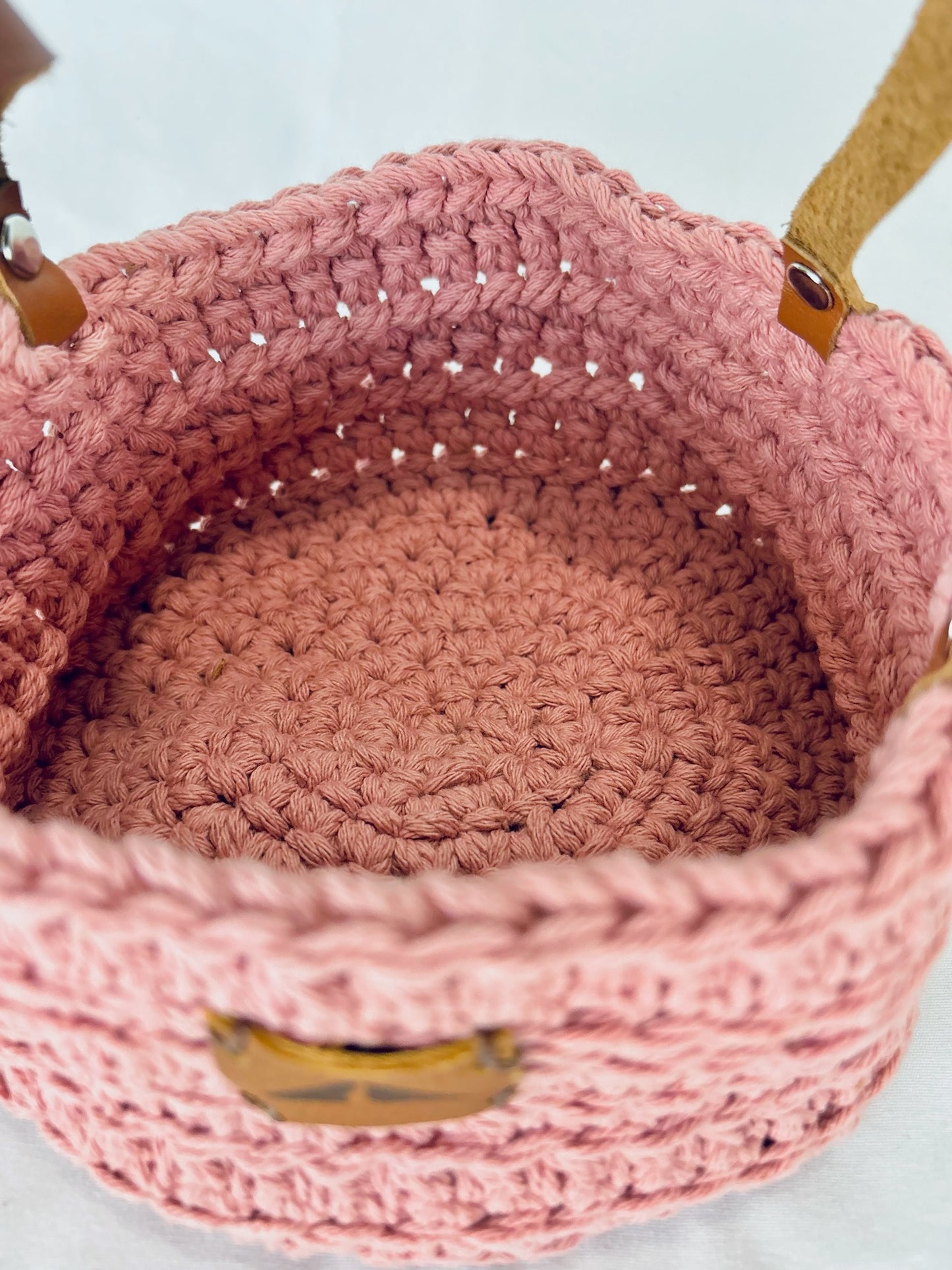 Crocheted Farmhouse Baskets - Leather Handle