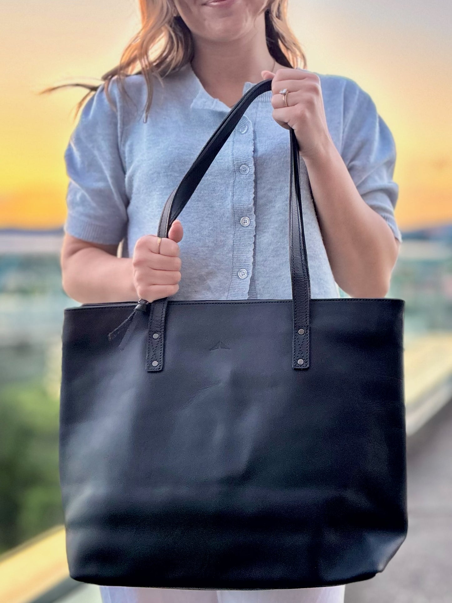 Full-Grain Leather Tote - Midnight Black