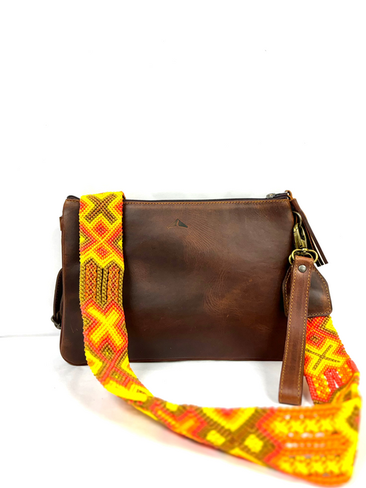 Crossbody w/ Woven Embroidered Guatemalan Strap - Mocha