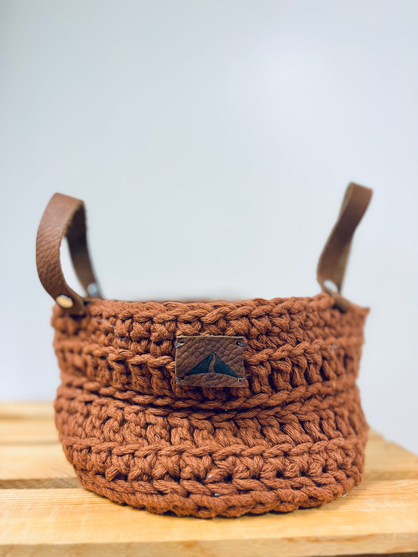 Crocheted Farmhouse Baskets - Leather Handle