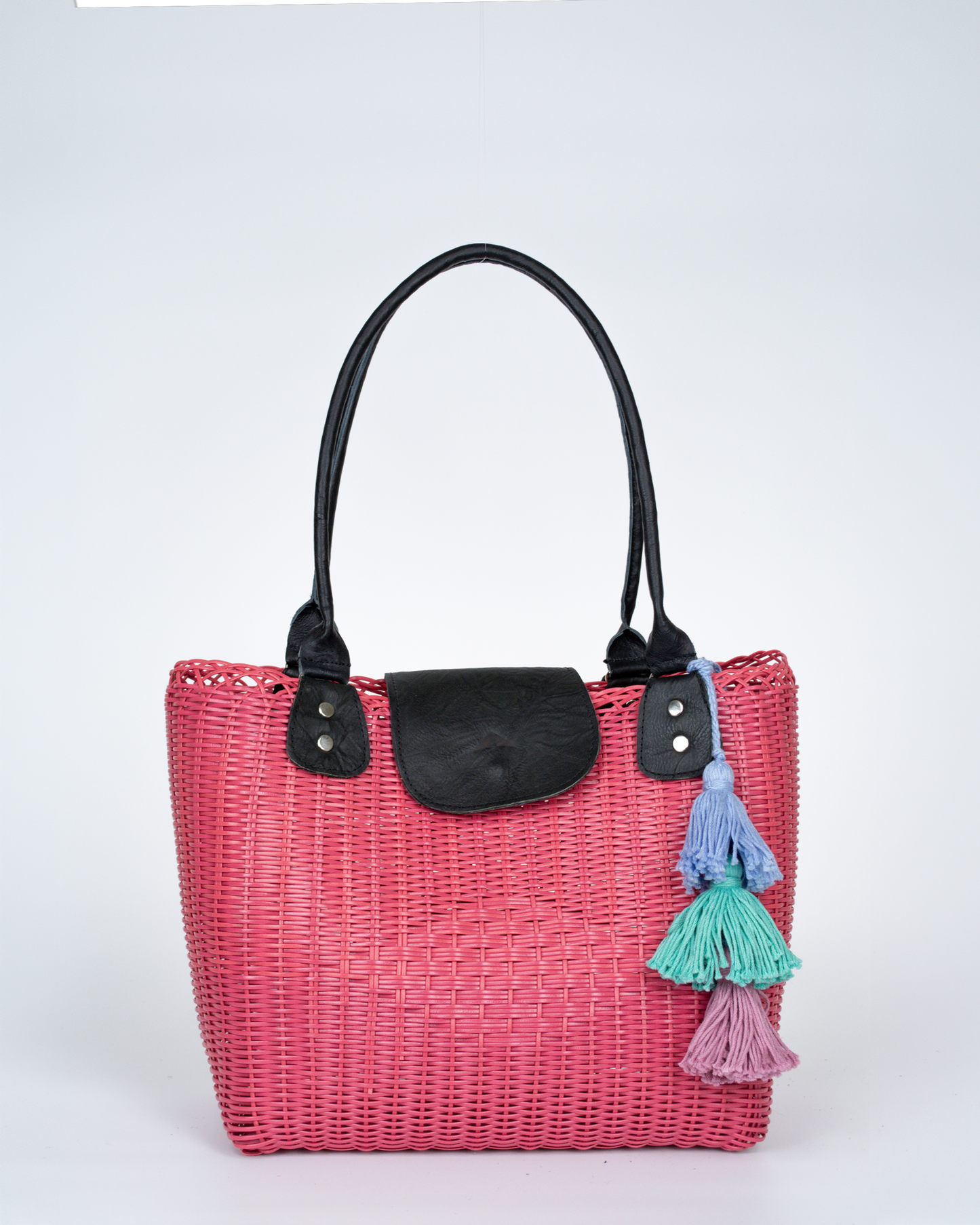 Woven Beach Collection - Large Tote w/ Black Leather Accent