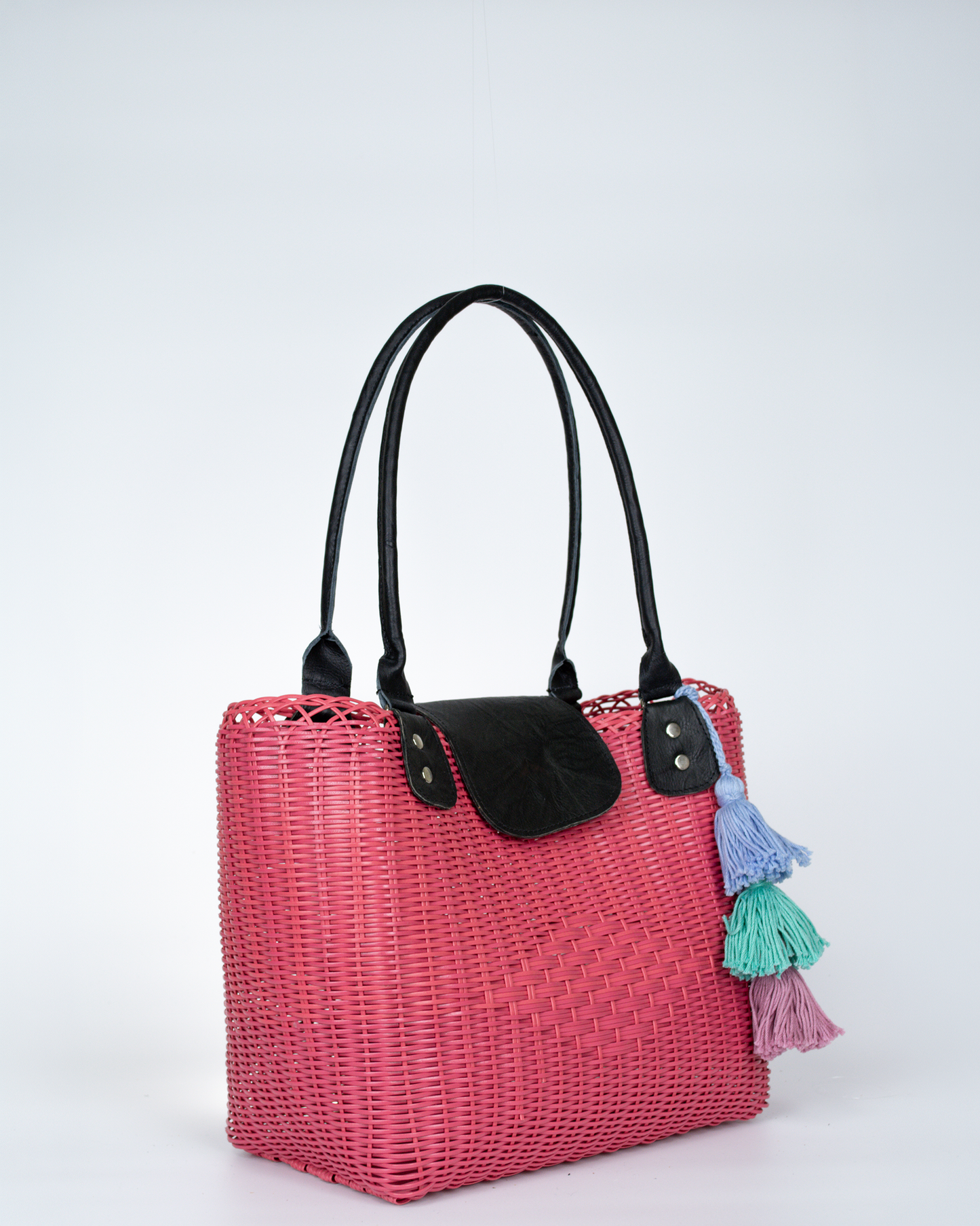 Woven Beach Collection - Large Tote w/ Black Leather Accent