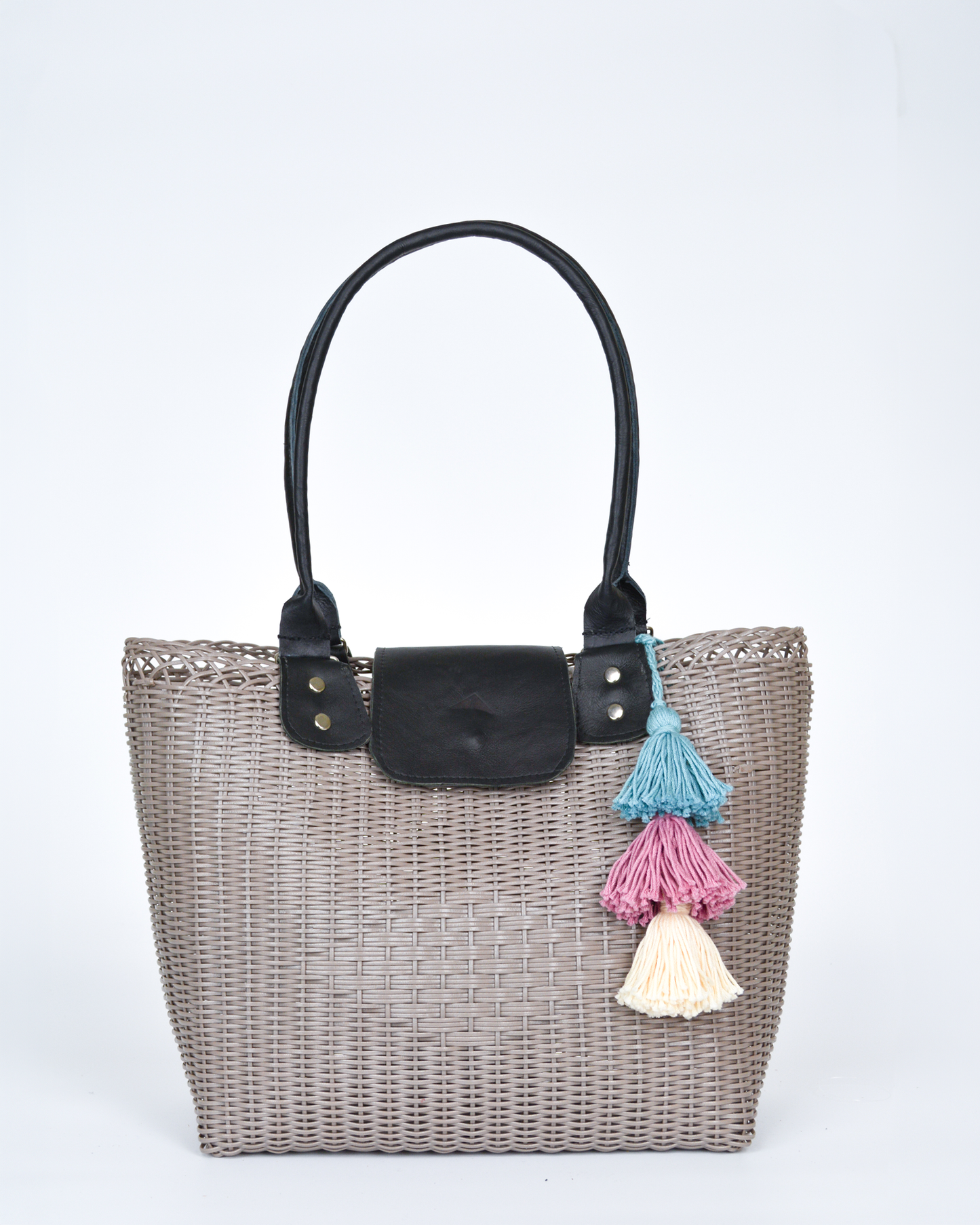 Woven Beach Collection - Large Tote w/ Black Leather Accent