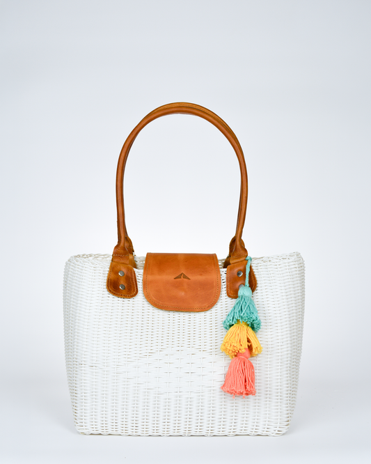 Woven Beach Collection - Large Tote w/ Sandalwood Leather Accent
